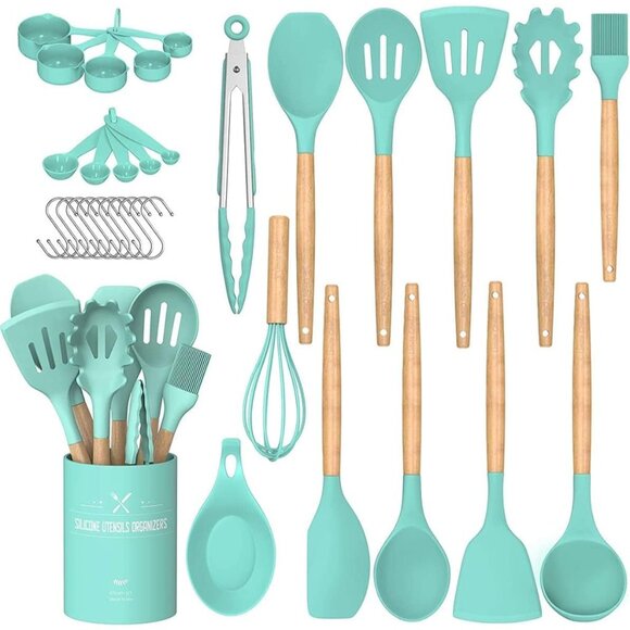 33 pcs Non-Stick Silicone Cooking Kitchen Utensil Spatula Green Set with Holder - Picture 5 of 9